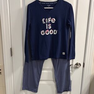 Life Is Good Women’s Pajama Set - Navy and White Stripes